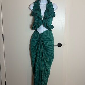 Luxxel Emerald Backless Ruffle Dress